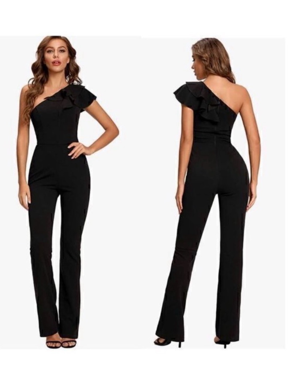 SUGAR POISON Women's Sleeveless Ruffle One Shoulder High Waist Long Jumpsuit